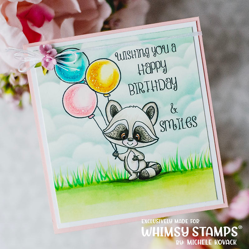 **NEW Raccoon Happy Day Clear Stamps - Whimsy Stamps