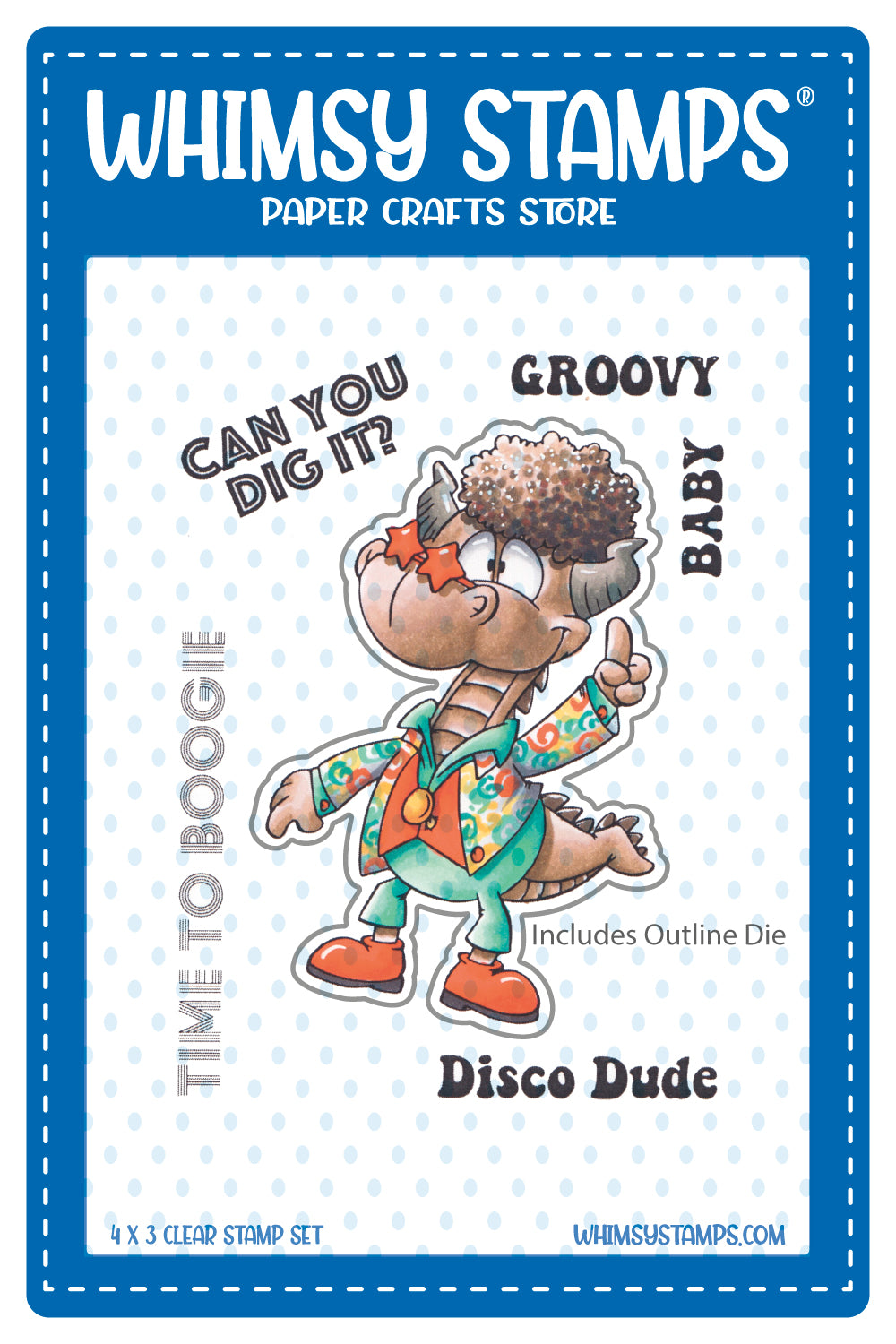 **NEW Disco Dude Dudley Clear Stamp and Outline Die - Whimsy Stamps