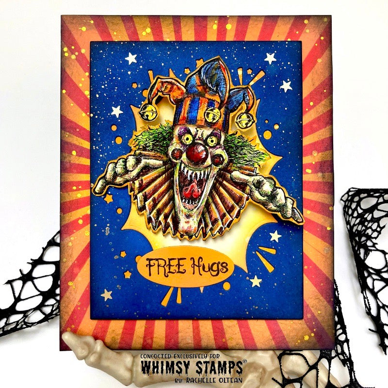 Creepy Clown Sleep Tight Rubber Cling Stamp - Whimsy Stamps