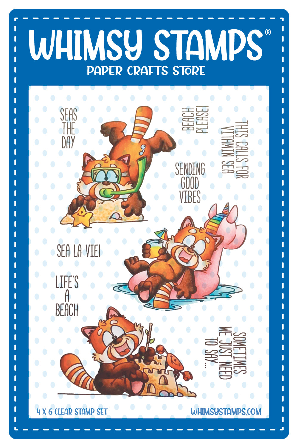 **NEW Red Panda Beach Clear Stamps - Whimsy Stamps