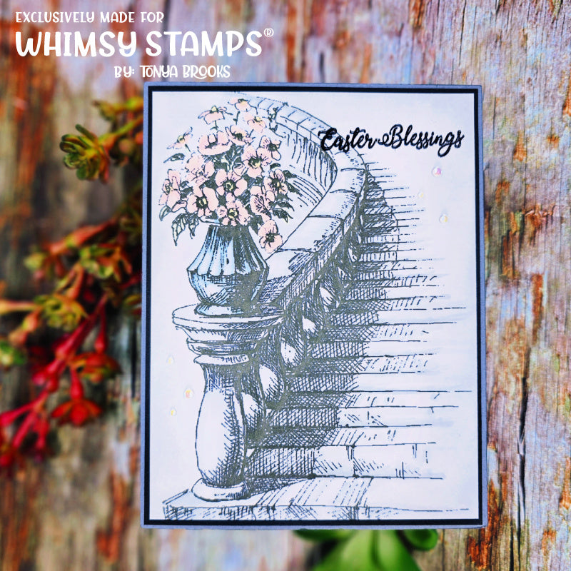 **NEW Floral Stairway Rubber Cling Stamp - Whimsy Stamps