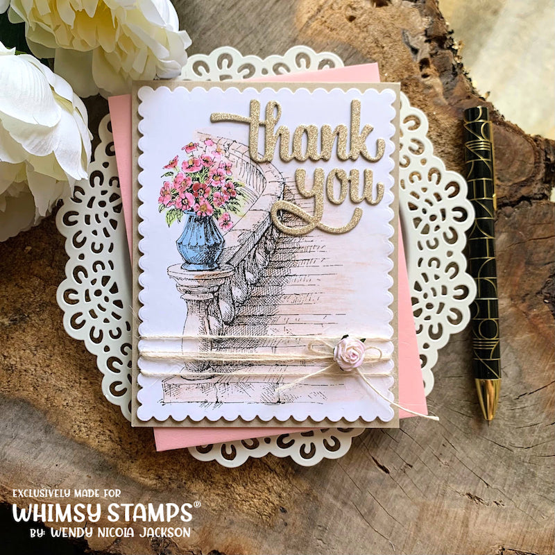 **NEW Floral Stairway Rubber Cling Stamp - Whimsy Stamps