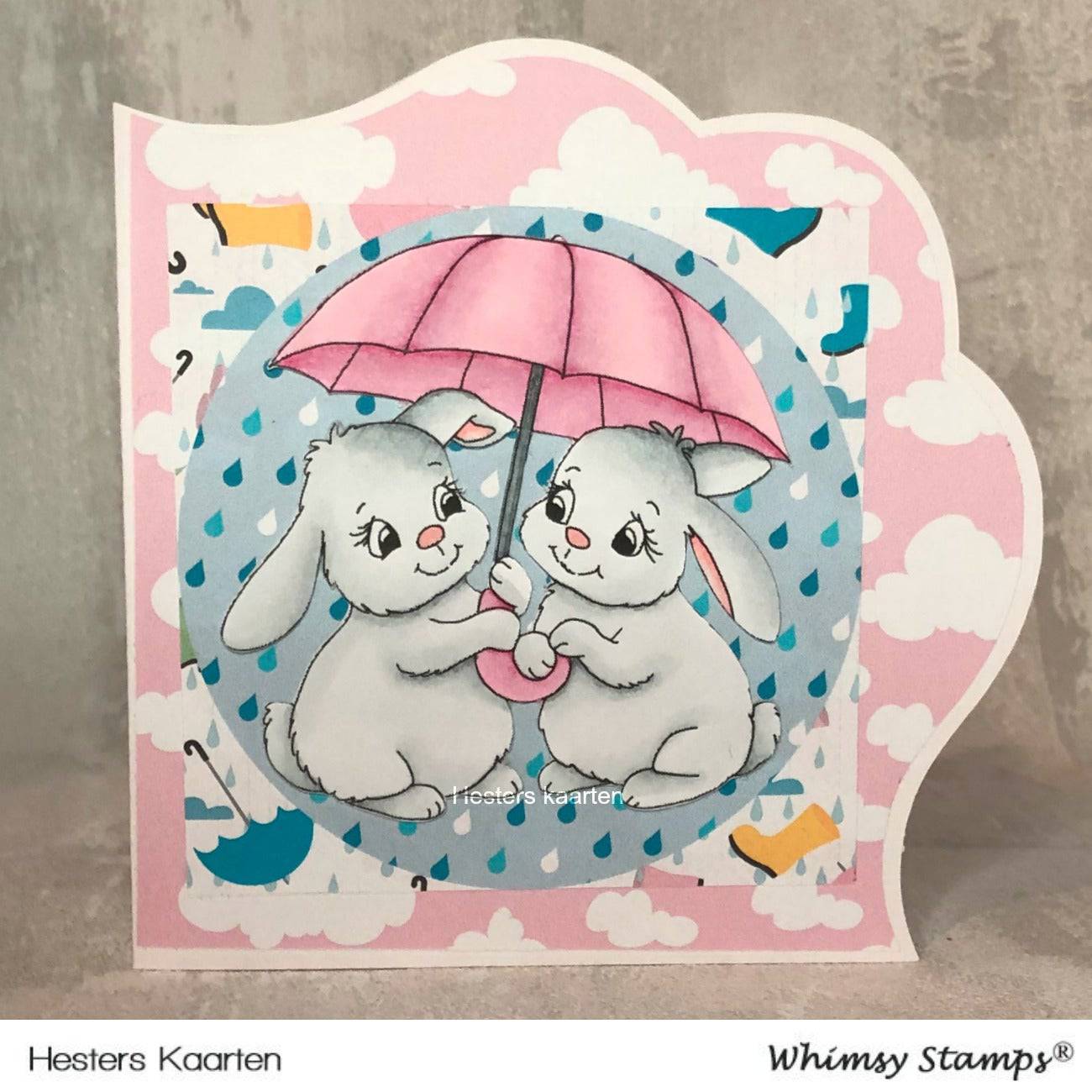 Bunnies Share Umbrella - Digital Stamp - Whimsy Stamps