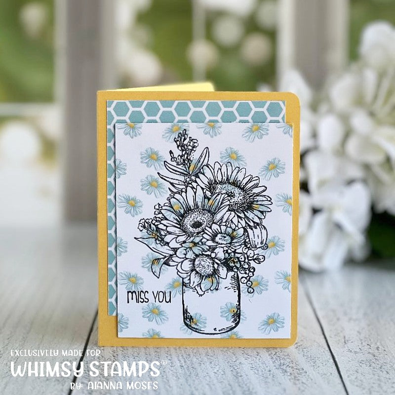 **NEW Gerbera Daisies Vase Rubber Cling Stamp - Whimsy Stamps