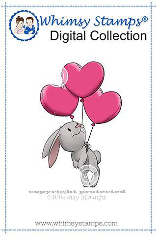 Balloon Bunny - Digital Stamp - Whimsy Stamps