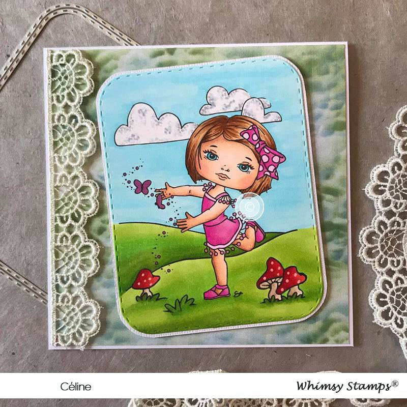 Polka Dot Pals - Atlas Chasing Butterflies Digital Coloring Scene - Whimsy Stamps