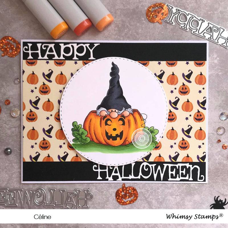 Gnome Pumpkin Peeking - Digital Stamp - Whimsy Stamps