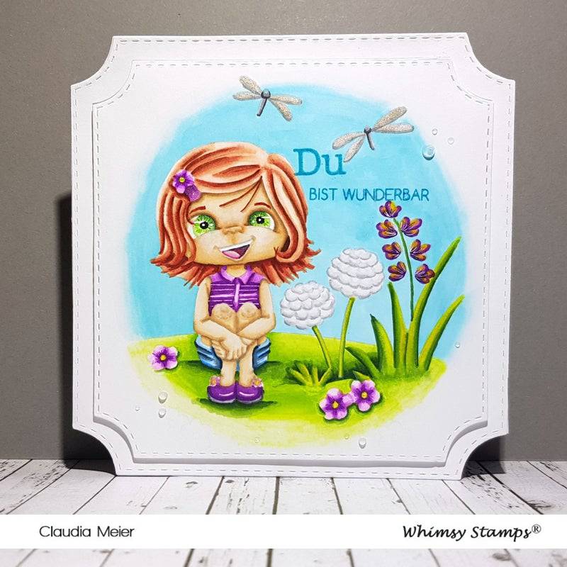 Polka Dot Pals - Brooke Reflecting - Digital Coloring Scene - Whimsy Stamps