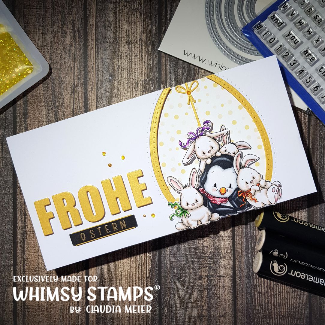 Penguin Bunny Snuggles - Digital Stamp - Whimsy Stamps