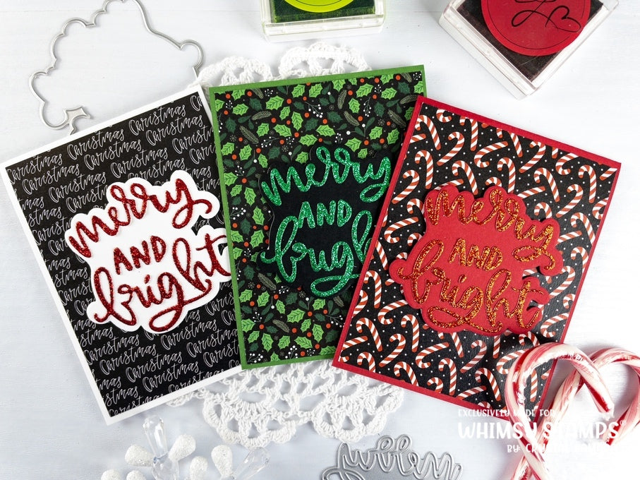 Merry and Bright Word and Shadow Die Set - Whimsy Stamps