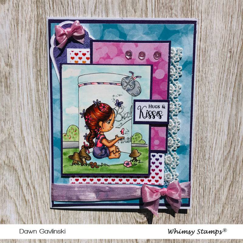 Polka Dot Pals Imogen in Mason Jar - Coloring Scene Digital Stamp - Whimsy Stamps