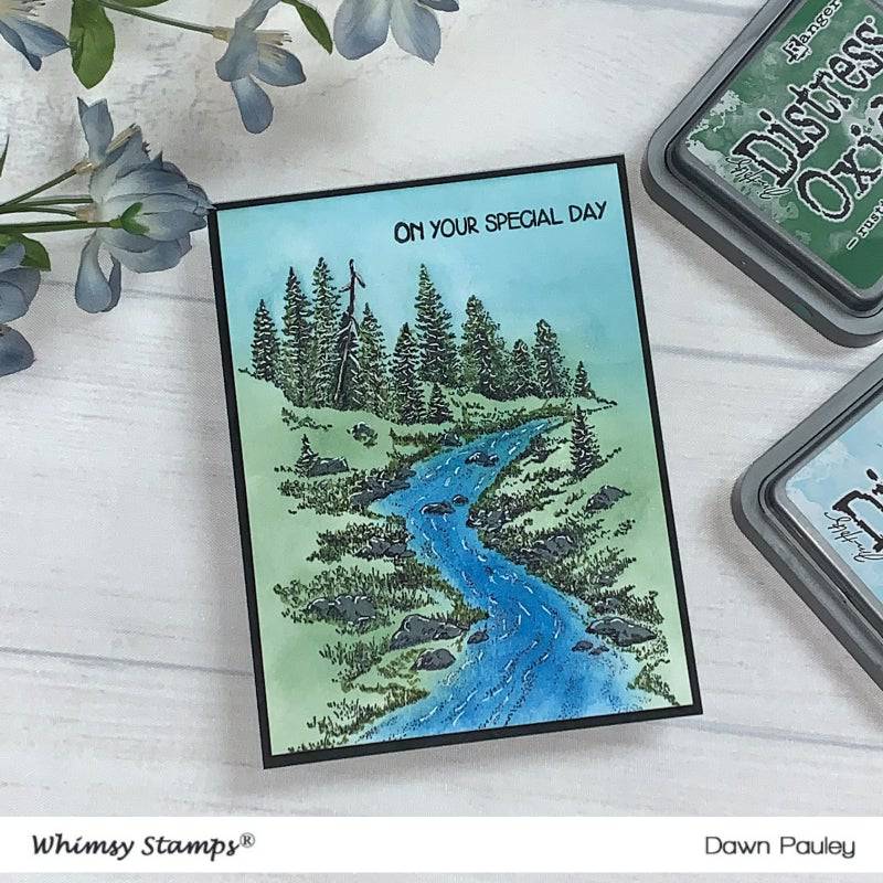 Forest Stream Rubber Cling Stamp - Whimsy Stamps