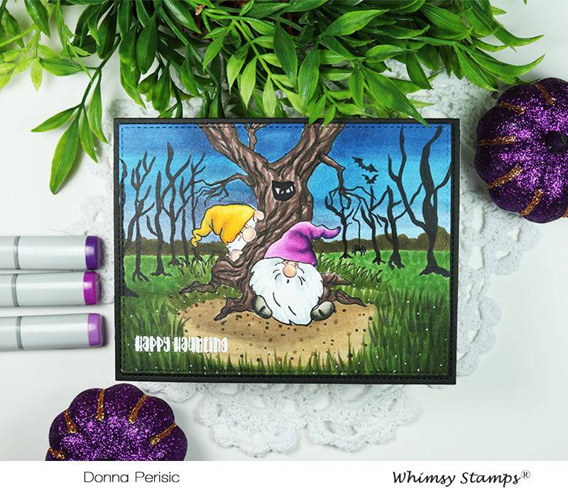 Gnome Haunted Forest Rubber Cling Stamp - Whimsy Stamps