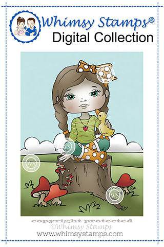 Polka Dot Pals Fern Grassland Ponder - Coloring Scene Digital Stamp - Whimsy Stamps