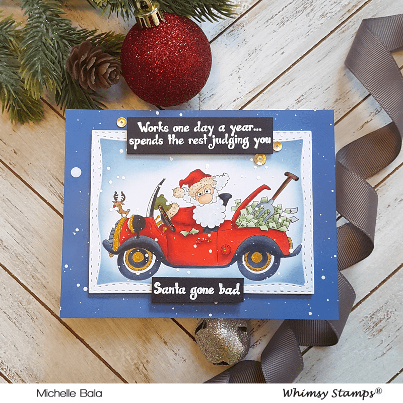 Greedy Santa Rubber Cling Stamp - Whimsy Stamps