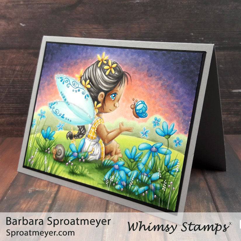 Polka Dot Pals Imogen Garden Fairy - Coloring Scene Digital Stamp - Whimsy Stamps