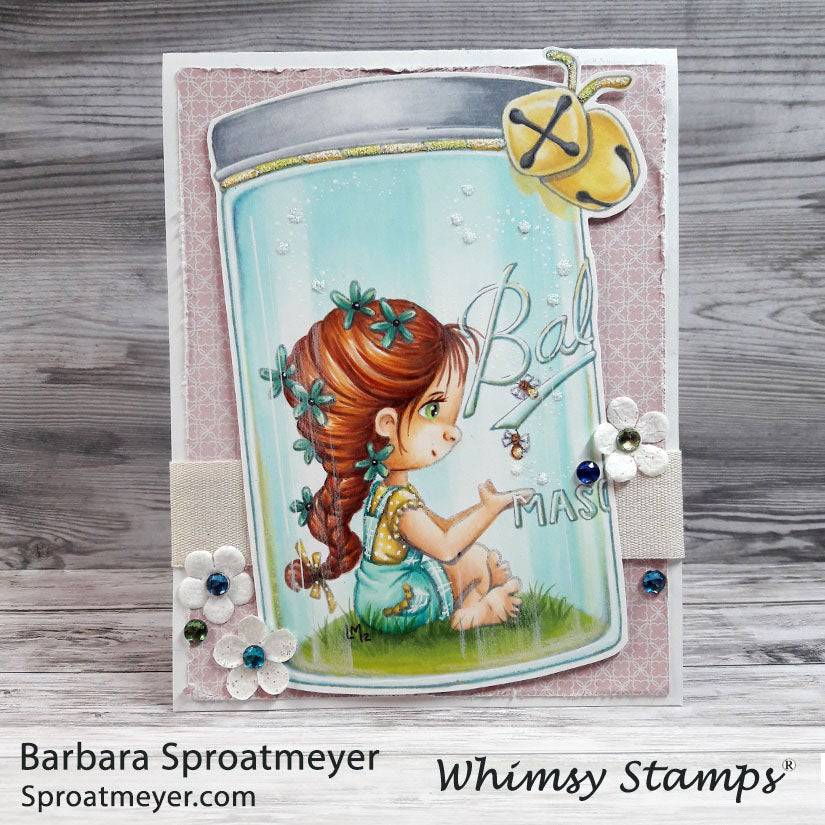 Polka Dot Pals Imogen in Mason Jar - Coloring Scene Digital Stamp - Whimsy Stamps