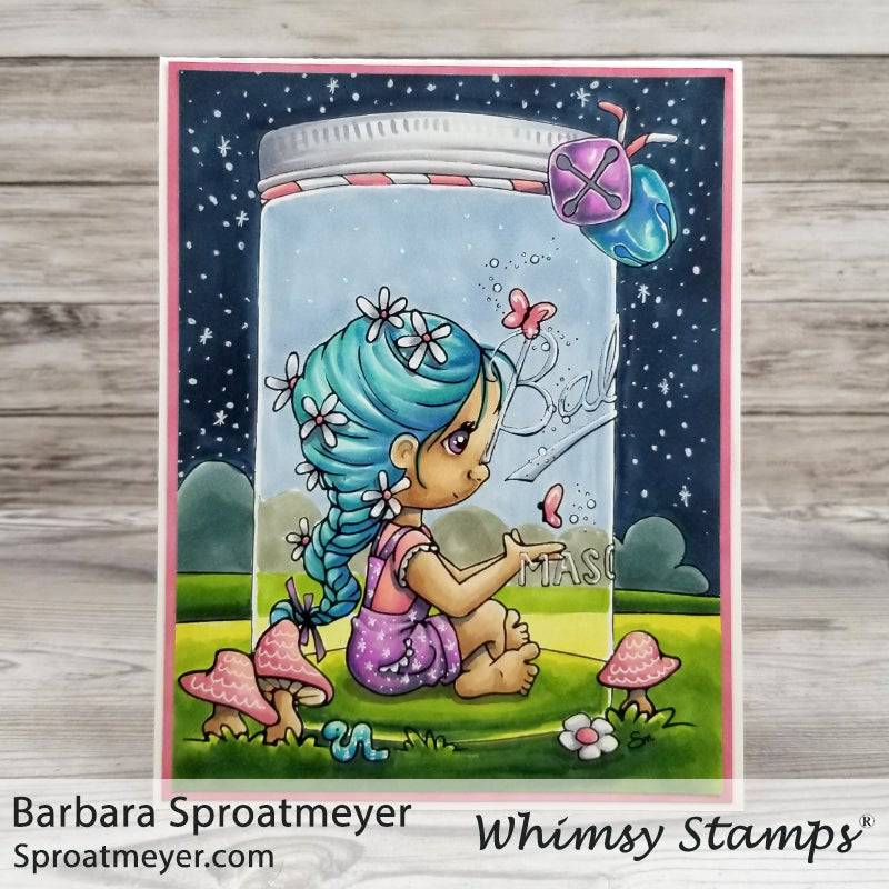 Polka Dot Pals Imogen in Mason Jar - Coloring Scene Digital Stamp - Whimsy Stamps