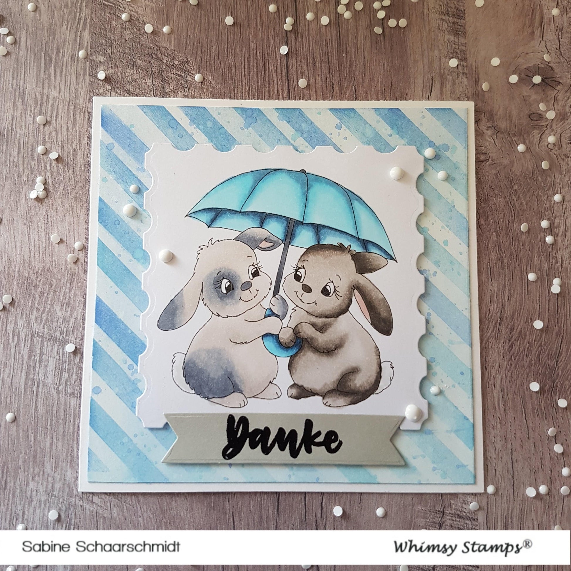 Bunnies Share Umbrella - Digital Stamp - Whimsy Stamps