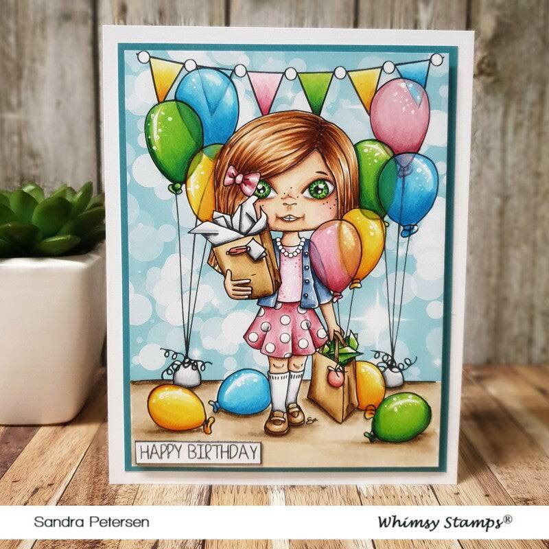 Polka Dot Pals Gemma Let's Party - Coloring Scene Digital Stamp - Whimsy Stamps