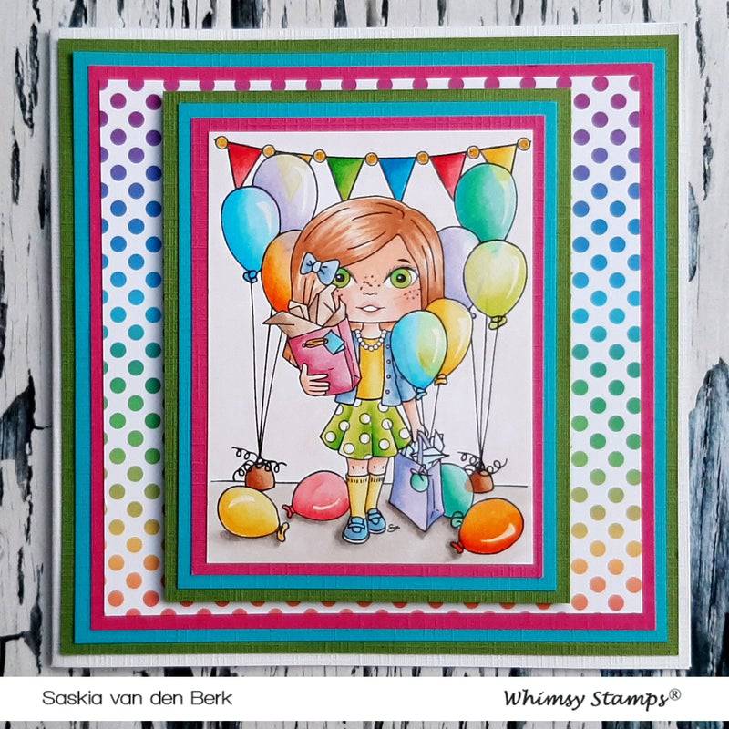 Polka Dot Pals Gemma Let's Party - Coloring Scene Digital Stamp - Whimsy Stamps