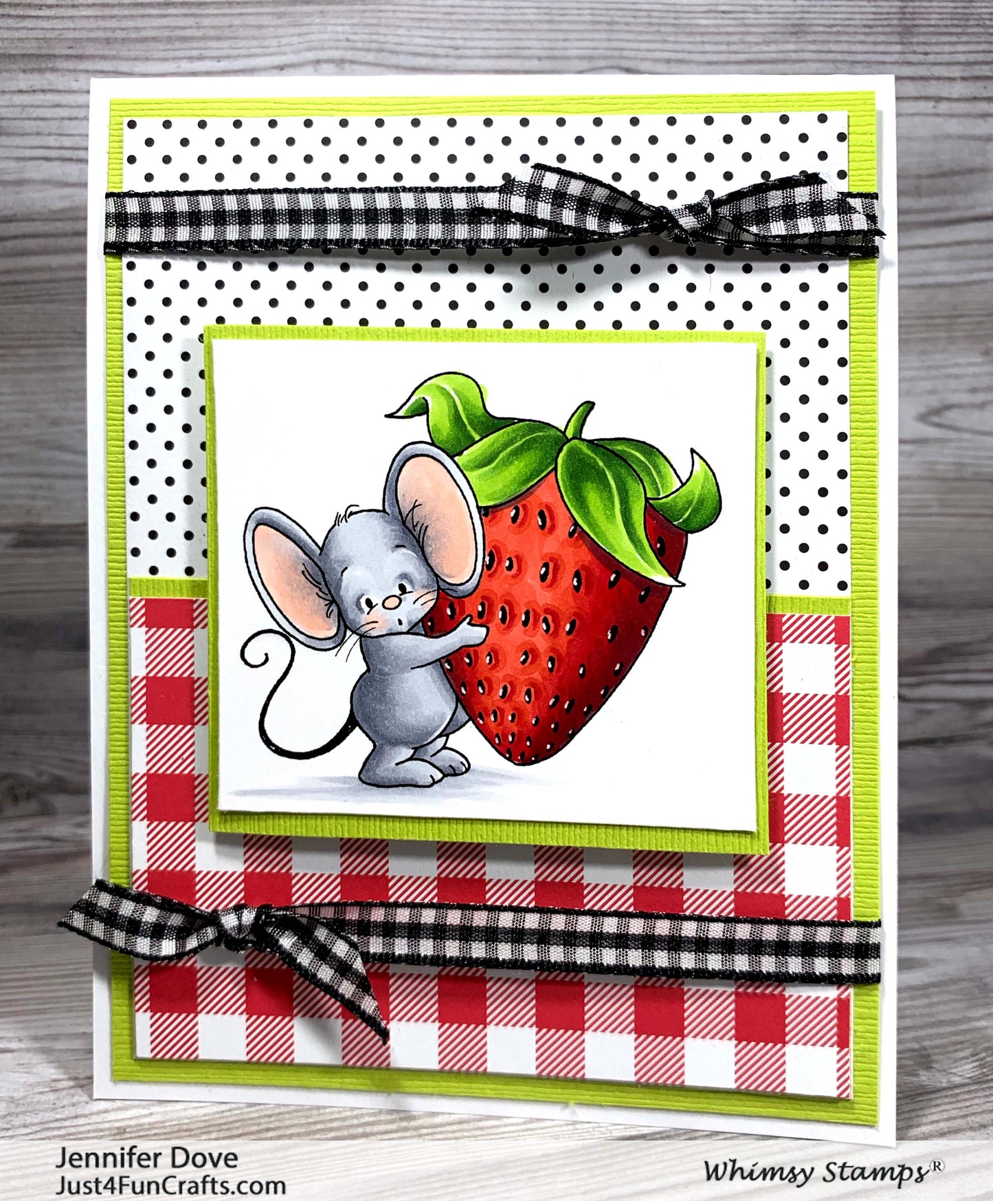 Strawberry Mouse Rubber Cling Stamp - Whimsy Stamps