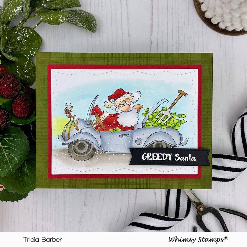 Greedy Santa Rubber Cling Stamp - Whimsy Stamps