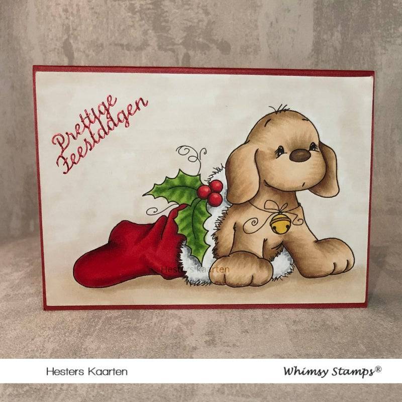 Christmas Pup in Stocking - Digital Stamp - Whimsy Stamps