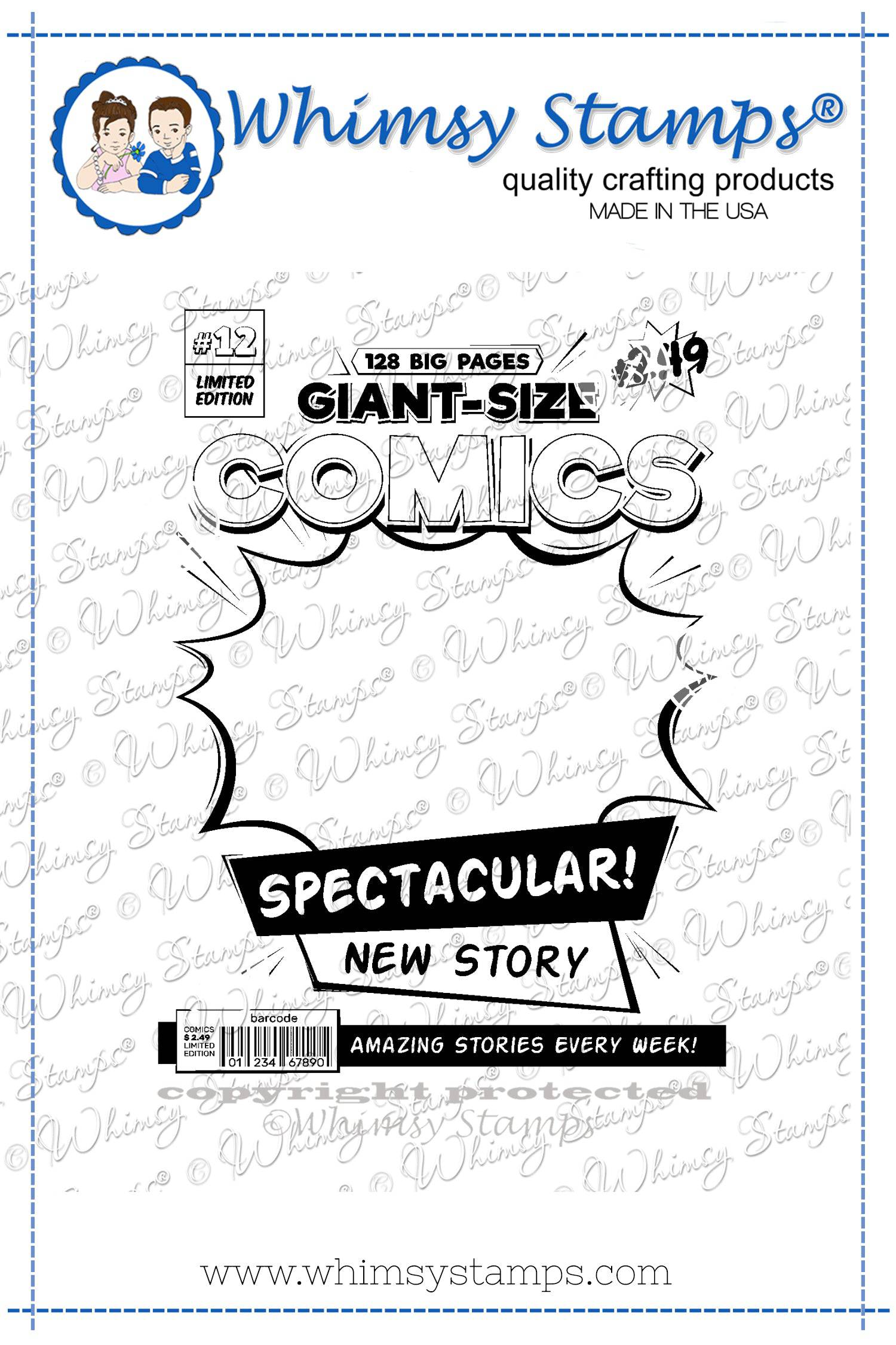 Comic Book Page Rubber Cling Stamp - Whimsy Stamps