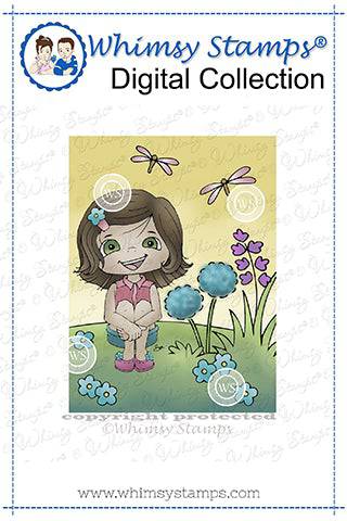 Polka Dot Pals - Brooke Reflecting - Digital Coloring Scene - Whimsy Stamps