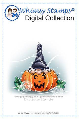 Gnome Pumpkin Peeking - Digital Stamp - Whimsy Stamps