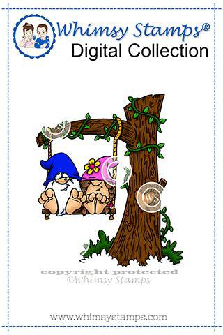 Gnomes Swinging - Digital Stamp - Whimsy Stamps